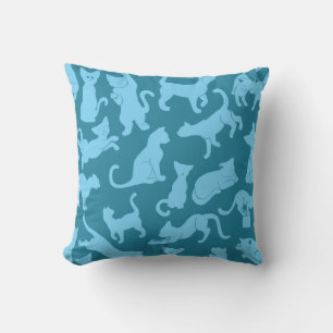 Blue Cat Pattern Throw Pillow