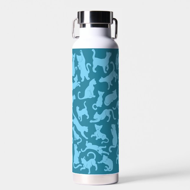 Blue Cat Pattern Water Bottle (Front)