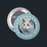 Blue Cat Paw Prints Frame Pet Photo Button<br><div class="desc">Blue cat paw prints custom pet cat photo frame.</div>