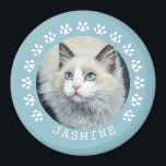 Blue Cat Paw Prints Frame Pet Photo Magnet<br><div class="desc">Blue cat paw prints custom pet cat photo frame.</div>