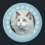 Blue Cat Paw Prints Frame Pet Photo Magnet<br><div class="desc">Blue cat paw prints custom pet cat photo frame.</div>