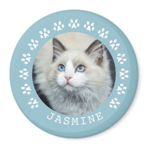 Blue Cat Paw Prints Frame Pet Photo Magnet