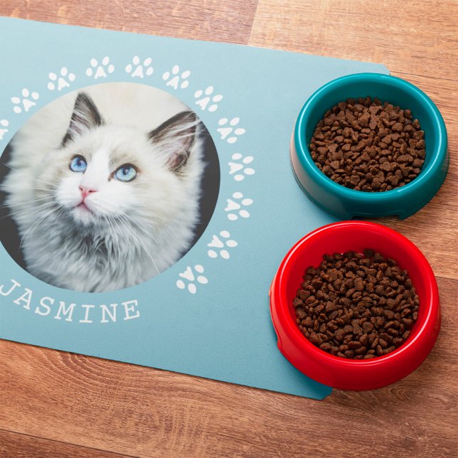 Blue Cat Paw Prints Frame Pet Photo Placemat (Creator Uploaded)