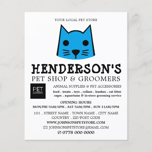 Blue Cat Pet Store  Groomers Advertising Flyer