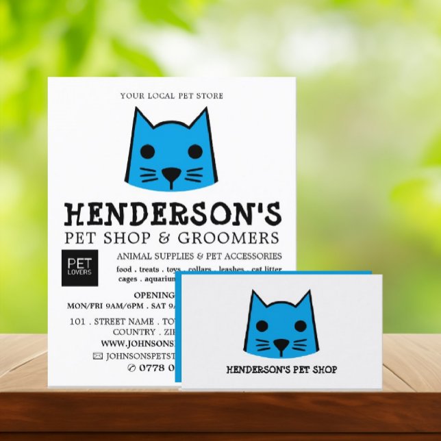 Blue Cat, Pet Store & Groomers Advertising Flyer (Creator Uploaded)