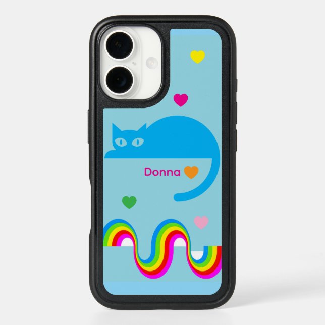 Blue Cat Rainbow Hearts OtterBox Case – Light Blue (Back)