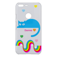 Blue Cat Rainbow Hearts Phone Case – Gray