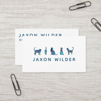 Blue Cat Silhouette Cloud Watercolor Minimal Business Card