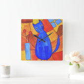Blue Cat Square Wall Clock (Home)