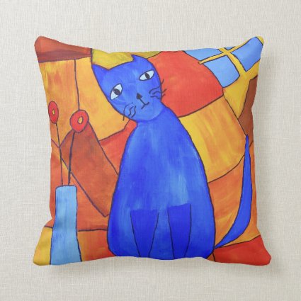 Blue Cat Throw Pillow