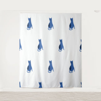 Blue Cat white background Tapestry