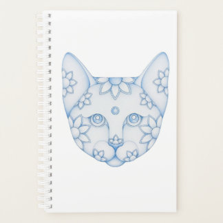 BLUE CAT WITH FLOWERS PLANNER NOTEBOOK