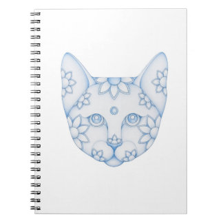 BLUE CAT WITH FLOWERS SPIRAL NOTEBOOK