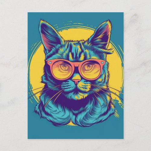 Blue Cat With Orange Glasses Postcard