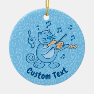 Blue Cat with Violin Ceramic Ornament