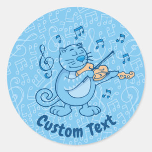 Blue Cat with Violin Classic Round Sticker