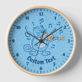 Blue Cat with Violin Clock