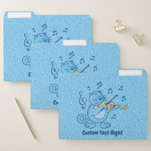 Blue Cat with Violin File Folder