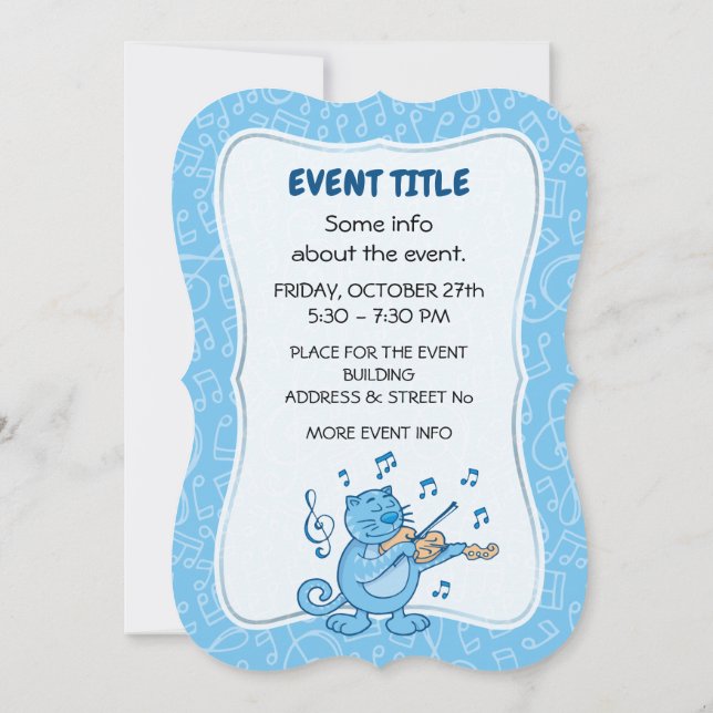 Blue Cat with Violin Invitation (Back)