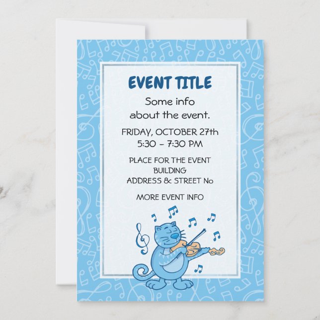 Blue Cat with Violin Invitation (Back)
