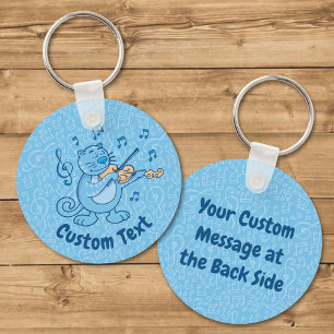 Blue Cat with Violin Keychain
