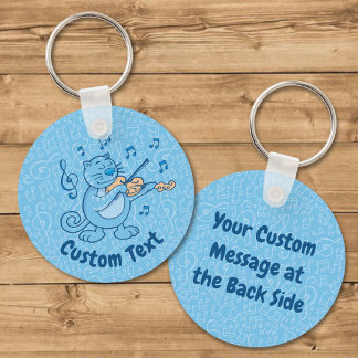 Blue Cat with Violin Keychain