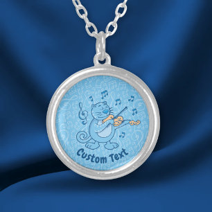 Blue Cat with Violin Necklace