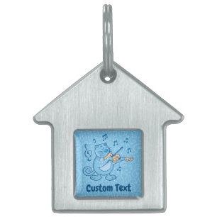Blue Cat with Violin Pet ID Tag