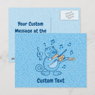 Blue Cat with Violin Postcard