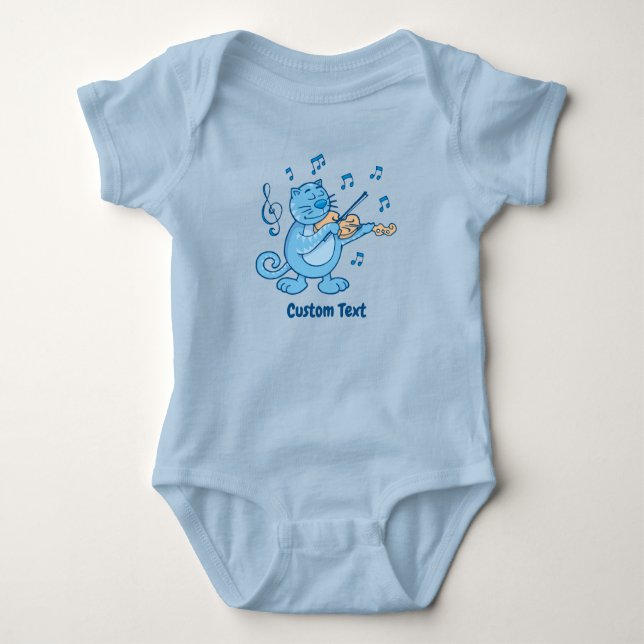 Blue Cat with Violin T-Shirt Baby Bodysuit (Front)