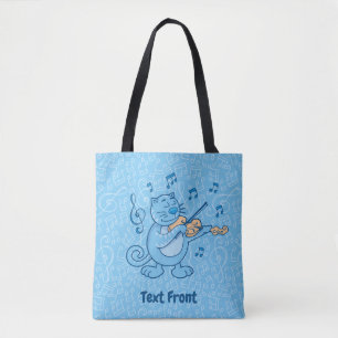 Blue Cat with Violin Tote Bag