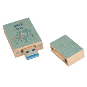 Blue Cat with Violin Wood USB Flash Drive