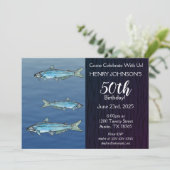 Blue Catfish Fishing Themed Birthday Invitation (Standing Front)