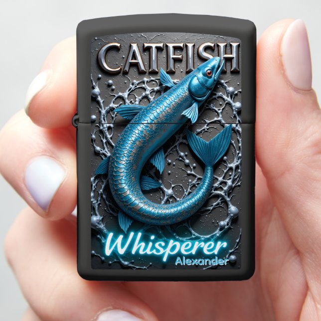 Blue Catfish Personalized Submerged Trophy Zippo Lighter (In Hand)