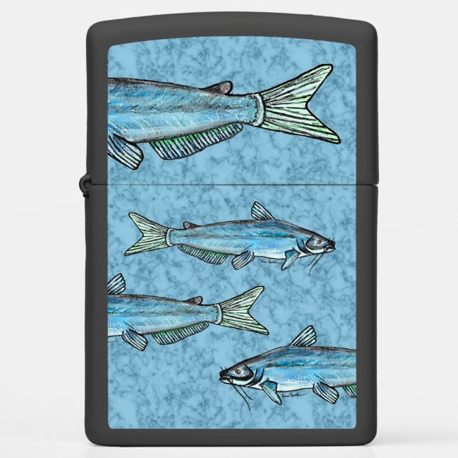 Blue Catfish Swimmimg Zippo Lighter (Front)