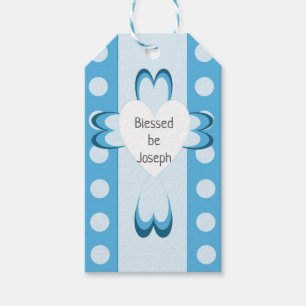Blue Catholic Baptism Favor Gift Tags for Boys