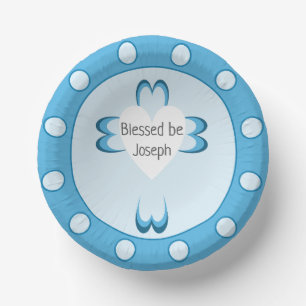 Blue Catholic Baptism Party Bowls for Boys