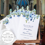 Blue Catholic Wedding Ceremony Program with Mass<br><div class="desc">This Catholic wedding program booklet contains sample text for a Catholic wedding ceremony with a full mass. It features a beautiful bouquet of dusty blue and navy blue watercolor flowers and greenery and a simple Christian cross on the cover and your information written in a classic serif font with stylish...</div>
