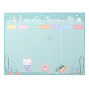 Blue Caticorn Meowmaid Sea Weekly Planner Notepad
