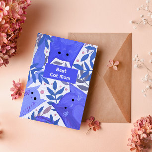 Blue Cats and branches Best cat mom Holiday Card