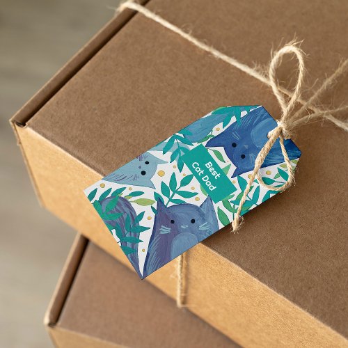 Blue Cats  branches Best cat dad Gift Tags