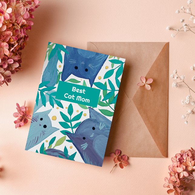 Blue Cats & branches Best cat mom Holiday Card (Creator Uploaded)