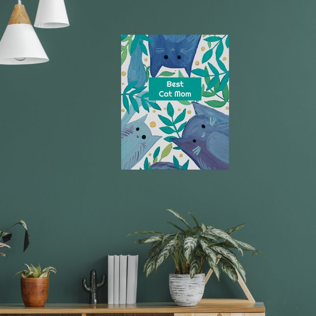 Blue Cats & branches Best cat mom Poster (Living Room 1)