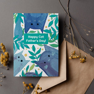 Blue Cats & branches Happy cat fathers day Holiday Card