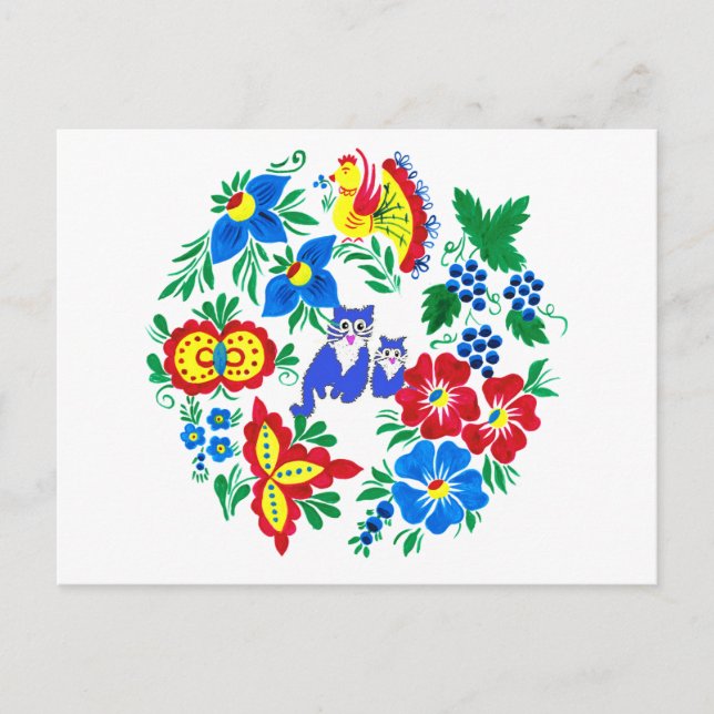 Blue Cats, Folk Art  Postcard (Front)