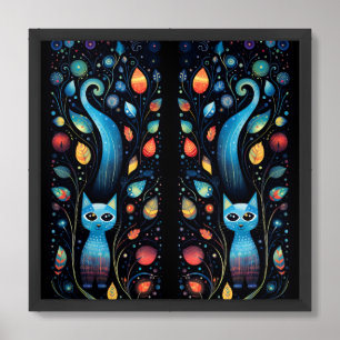 Blue cats framed art