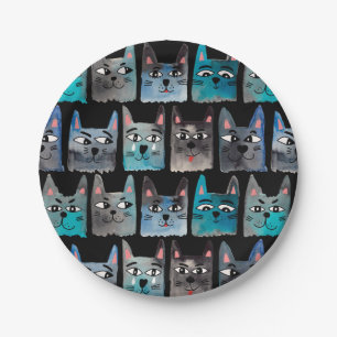 Blue cats paper plates