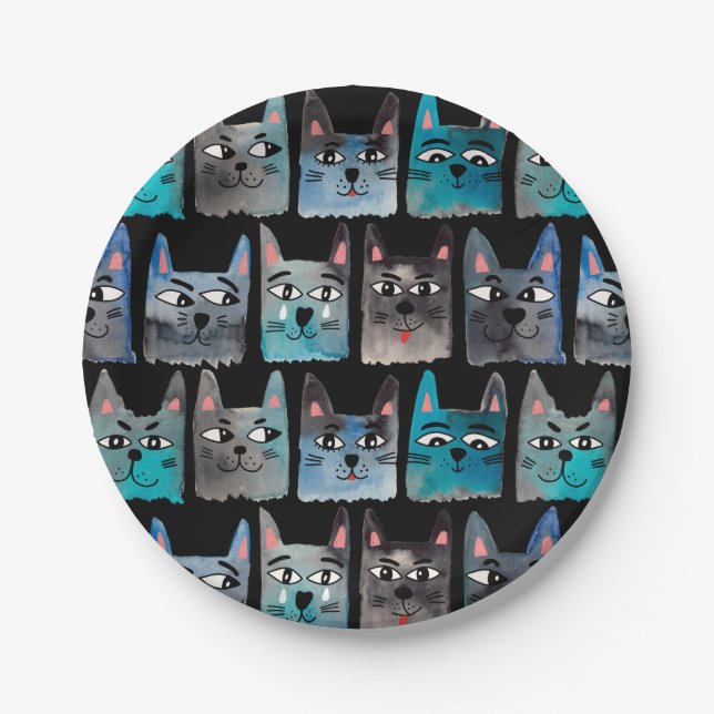 Blue cats paper plates (Front)