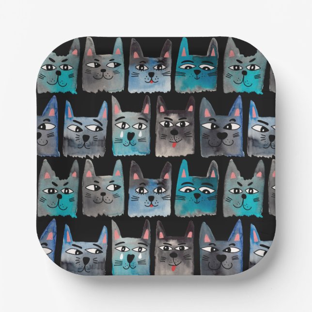 Blue cats paper plates (Front)
