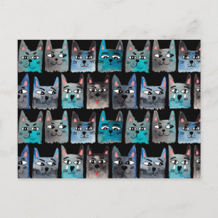 Blue cats postcard